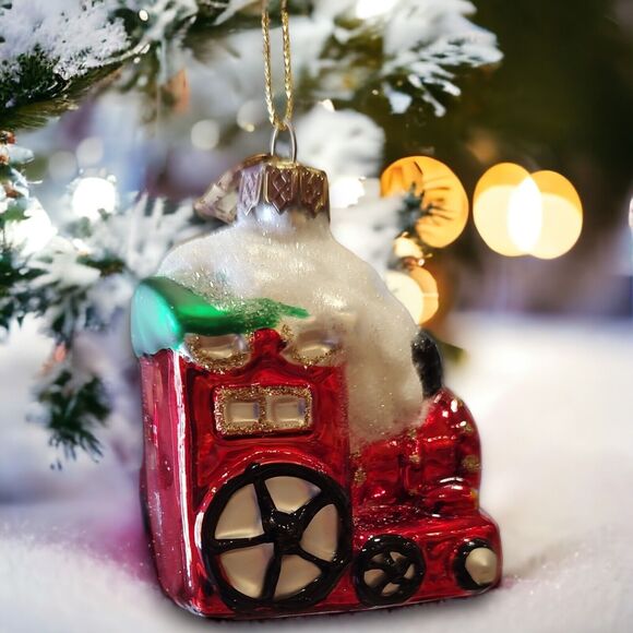 Shimmery Christmas Train Ornament Hand Blown Glass Thomas Pacconi Classics 2002 - Picture 5 of 7